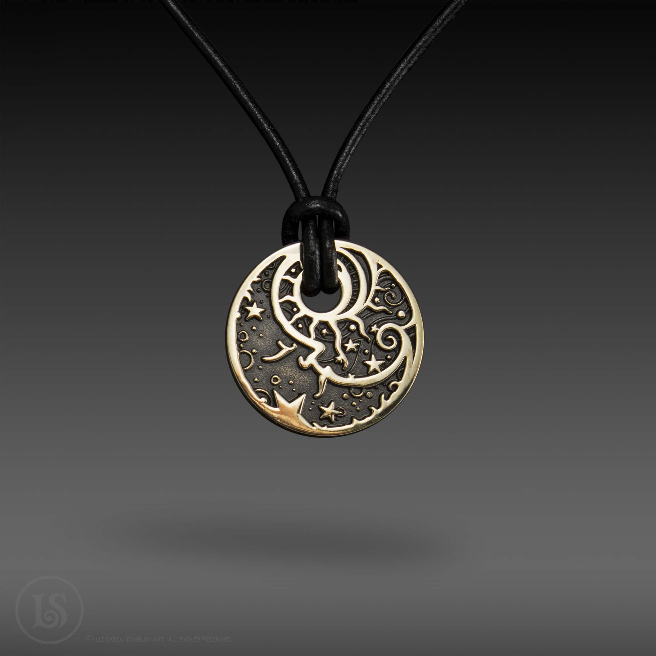 Man in the Moon Black, Small Pendant, Brass