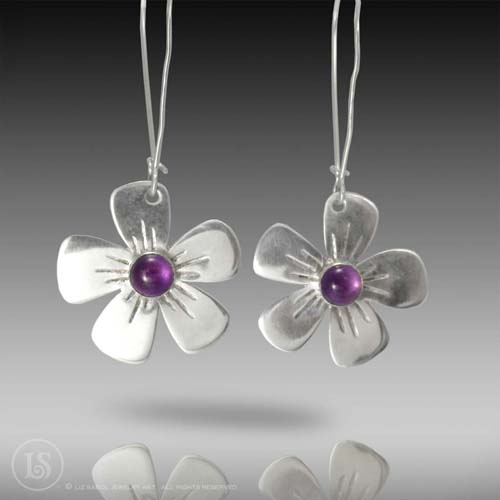Flowers Violet Earrings, 925 Sterling Silver