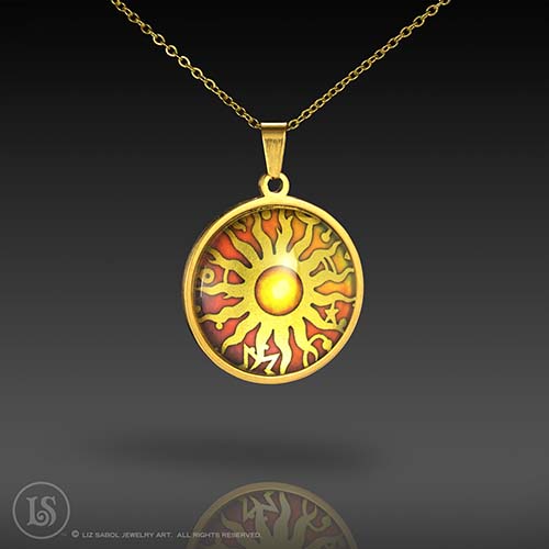 Centered Sun Pendant, Glass, Gold-plated Stainless Steel